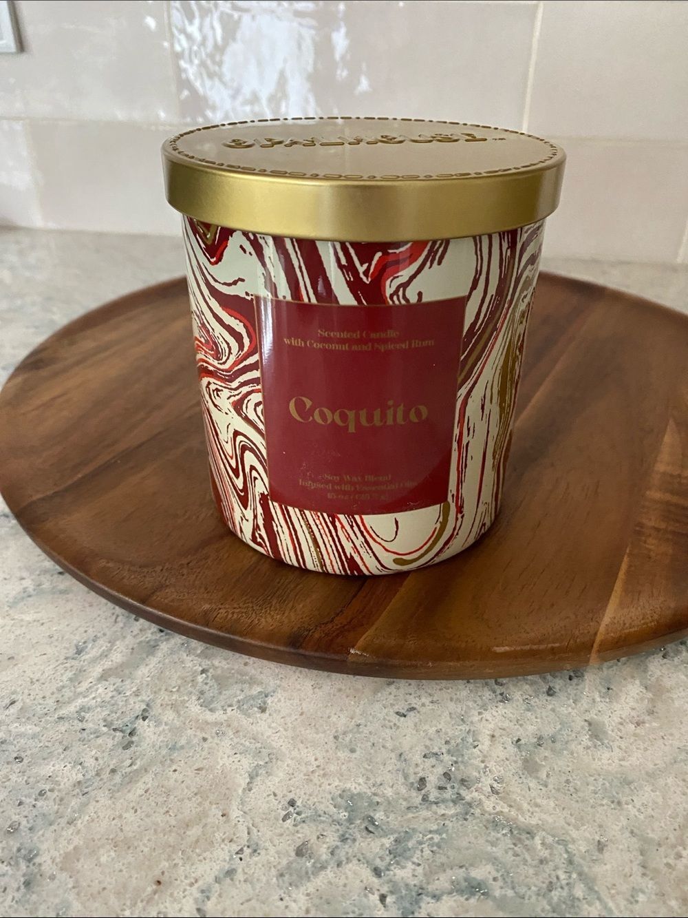Opalhouse Coquito Scented Candle And Red and Gold Marble Jar